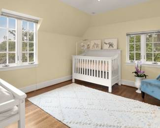 Pottery Barn convertible crib, Pottery Barn rug, Mitchell Gold accent chair, all like new staging use only.