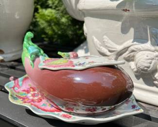 Mottahdeh Rockefeller collection eggplant tureen, in original boxes (3 available)