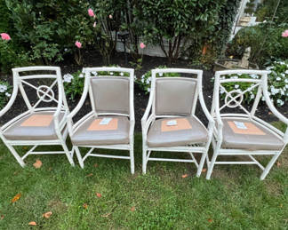 Authentic Mcguire Rattan and Leather Chairs, Set of 4 for reupholstery, solid construction $995