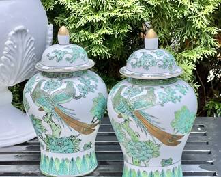 Vintage pair of green and gold Imari ginger jars, $350/pair