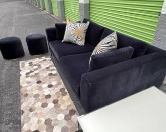 Custom Restoration Hardware black velvet sofa nd ottomans