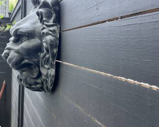Antique Lions Head cast iron garden sculpture