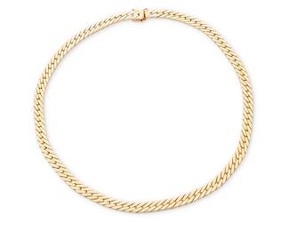 1128
A 14K Gold Necklace
Featuring a flattened Cuban link
Length: 16 in.
38.0 grams gross
Estimate: $1,500 - $2,500