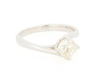1034
An 18K White Gold and Diamond Ring
Centering an old mine-cut diamond weighing approximately 1.09 carats
Size: 6 3/4
3.9 grams gross
Estimate: $1,200 - $1,800