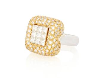 1049
A Bi-Color Gold and Diamond Ring
Featuring princess-cut and round diamonds weighing approximately 1.14 carats
Size: 6 1/2
14.9 grams gross
Estimate: $800 - $1,200