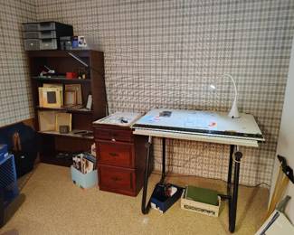 Drafting Table, office supplies, wood File Cabinet and bookcase