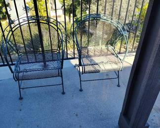 Midcentury green wrought iron Patio spring bounce chairs