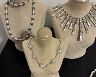 Carolee - Estate looks in silver tone finish with Austrian crystals and black glass pearls