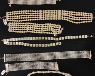 Carolee - Estate looks in silver tone finish with Austrian crystals and glass pearls - matching necklace chokers and bracelet designs