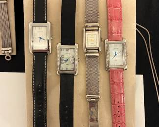 Carolee Sterling Silver Watches - Black Leather, Faile Ribbon, Sterling Mesh, Pink Leather