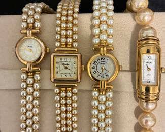 Carolee Watches with glass pearls and gold tone finish