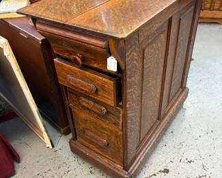 Love this side oak table made from a desk. All sides finished.