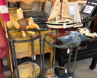 2 Glass top Tables with mirror 2nd shelf