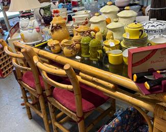 Bamboo Rectangular glass top table and 4 chairs.