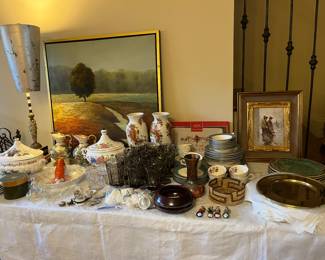 Tureens, stemware, art, lamps