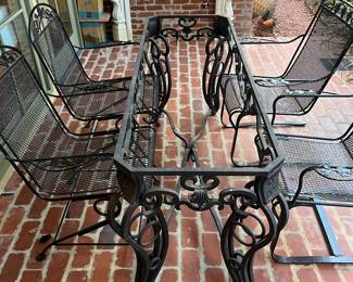Woodard chairs, iron table base