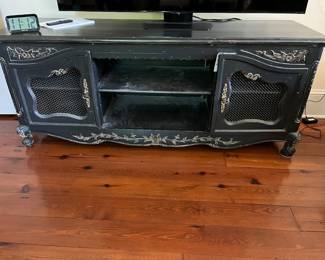 Black wash French media cabinet