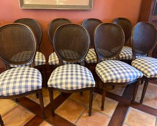 Set of 8 dining chairs, check fabric