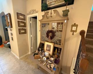 Secretary, hand-painted portraits, ivory pipes, antique candlesticks 