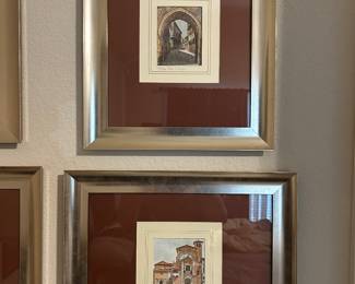 Bologna etchings, signed and framed
