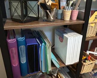 Storage, canvases, fabric and lace remnants, pastels, brushes