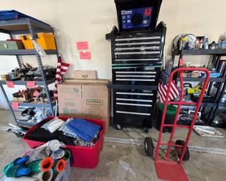 Unused moving boxes, lots of packing blankets and wrap, moving dolly, Kobalt Rolling Tool Chest and Cabinet with keys