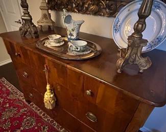 Biedermeier style Italian buffet, French and Italian ceramics 