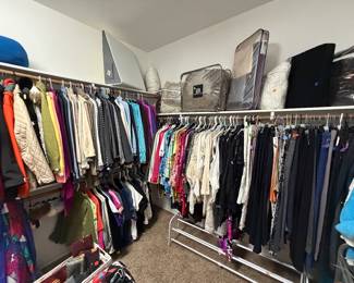 Women’s clothes size medium-cargo jackets, sweaters, coats, workout loungewear, dress blouses (so much Coldwater Creek!) 