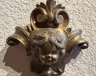 French wooden carved cherub, decorative piece, 1800’s