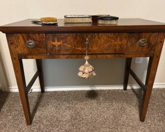 Antique walnut vanity or desk, inlaid