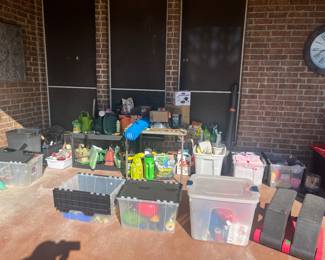 exercise equipment, dog carriers, dog toys/sweater/brushes, watering cans and lawn and garden care items