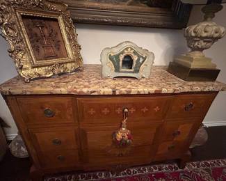 Marble top Italian buffet or dresser - inlaid, Italian silk tassels 