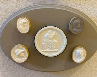 Bisque Italian relief pieces, board mounted 1800’s 