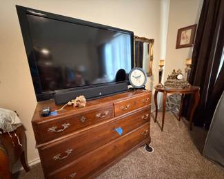 TV, vintage antique dresser