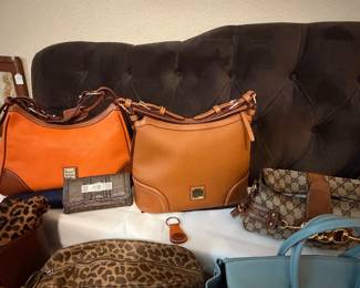 Gucci shoulder bag, Dooney & Bourke Pebble Grain Hobo shoulder bag in brown and orange, Guess women's wallet