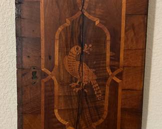 French carved, inlaid wood panels - pair. Early 1800’s, pheasant motif