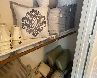 Bedding, throw pillows, decorative lampshades