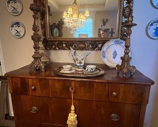 Biedermeier style Italian buffet or dresser, Italian mirror 1800’s