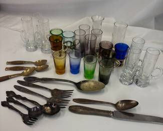 Silver plate and cordial glasses