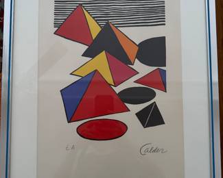 Alexander Calder lithograph, Eternity, pencil signed "Calder" lower right and "EA" lower left.Appx 16 1/2" x 13" viewed, frame appx 26 1/2" x 23". Very good condition.