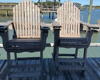 4 Adirondack Bar height chairs with cup holders and fishing pole holders