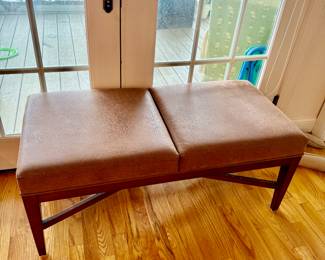 In Style of The Maddox Bench this split seat leather bench made by Shelby Williams