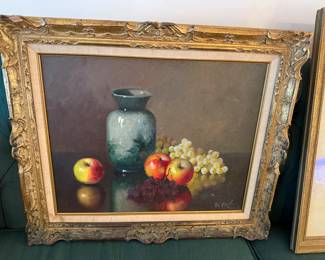 Still life signed De Val in Antique Ornate Gold Gilt Frame.