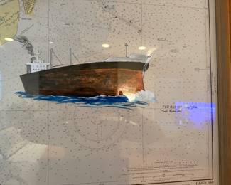 Vintage Framed Tybee Map with additional Painting