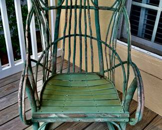 Bentwood Hickory Twig Rocking Chair in Green Paint
