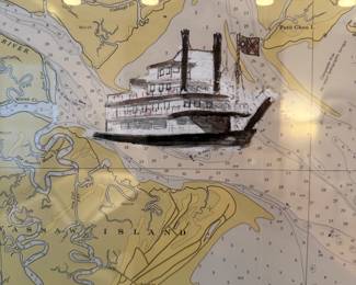 Vintage Framed Tybee Map with additional Painting