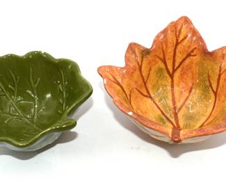 two ceramic fall harvest leaf trinket bowls/candy dishes