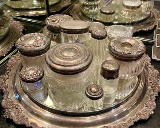 SILVERPLATE TRAY & SILVERPLATE VANITY JARS