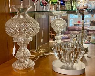 WATERFORD CRYSTAL INISHMORE ALANA ELECTRIC HURRICANE LAMP, ORREFORS ART ZODIAZ BOWL BY DESIGNER ERIKA LAGERBIELKE