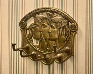 BRASS VICTORIAN LADY WALL ART HOOK RACK